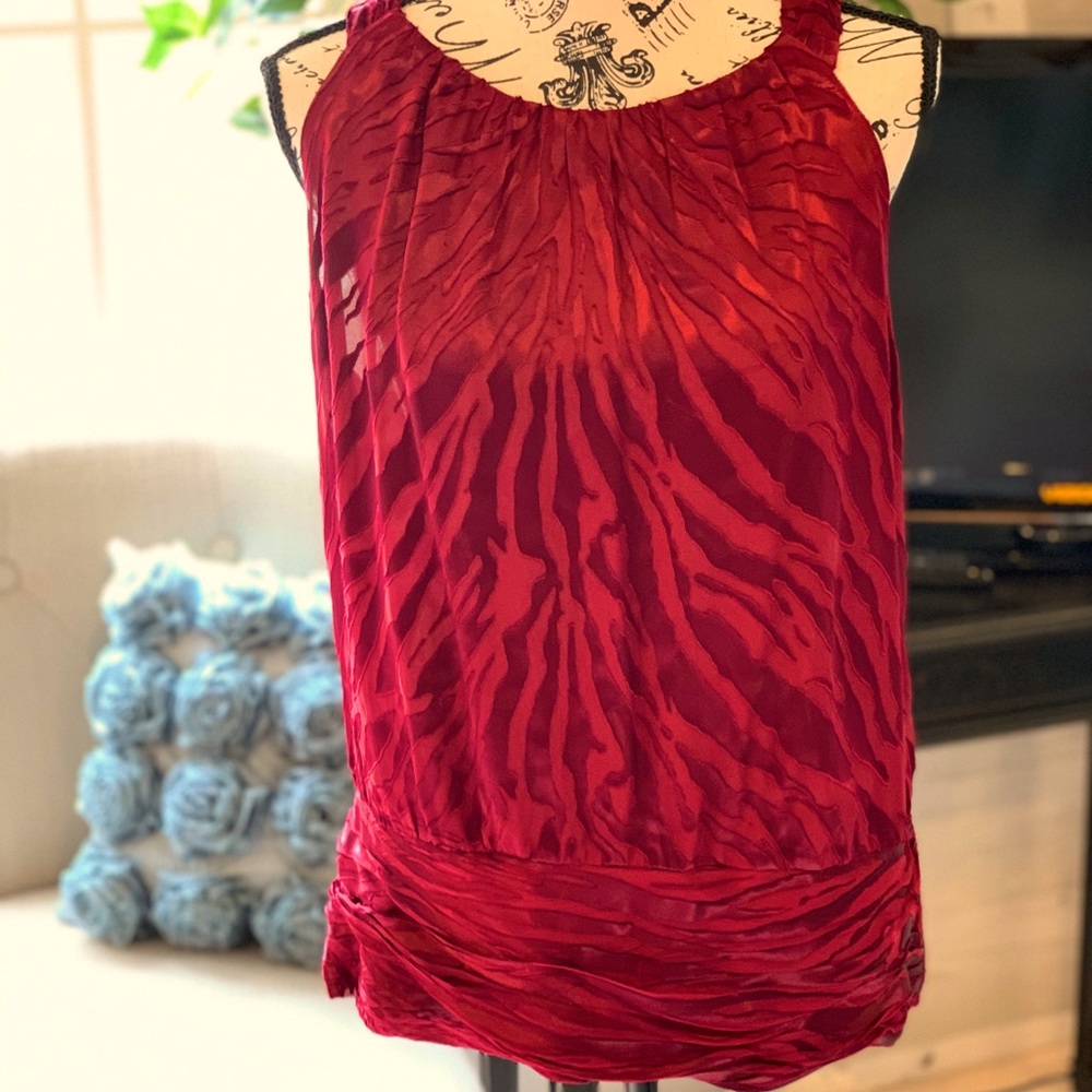 WHBM NWT Red Silk Banded Waist Blouse 14